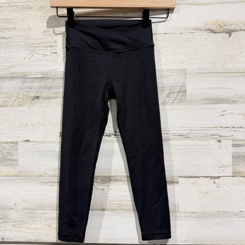 90 Degree by Reflex Leggings Girls S Black Crossover Waist Activewear EUC
